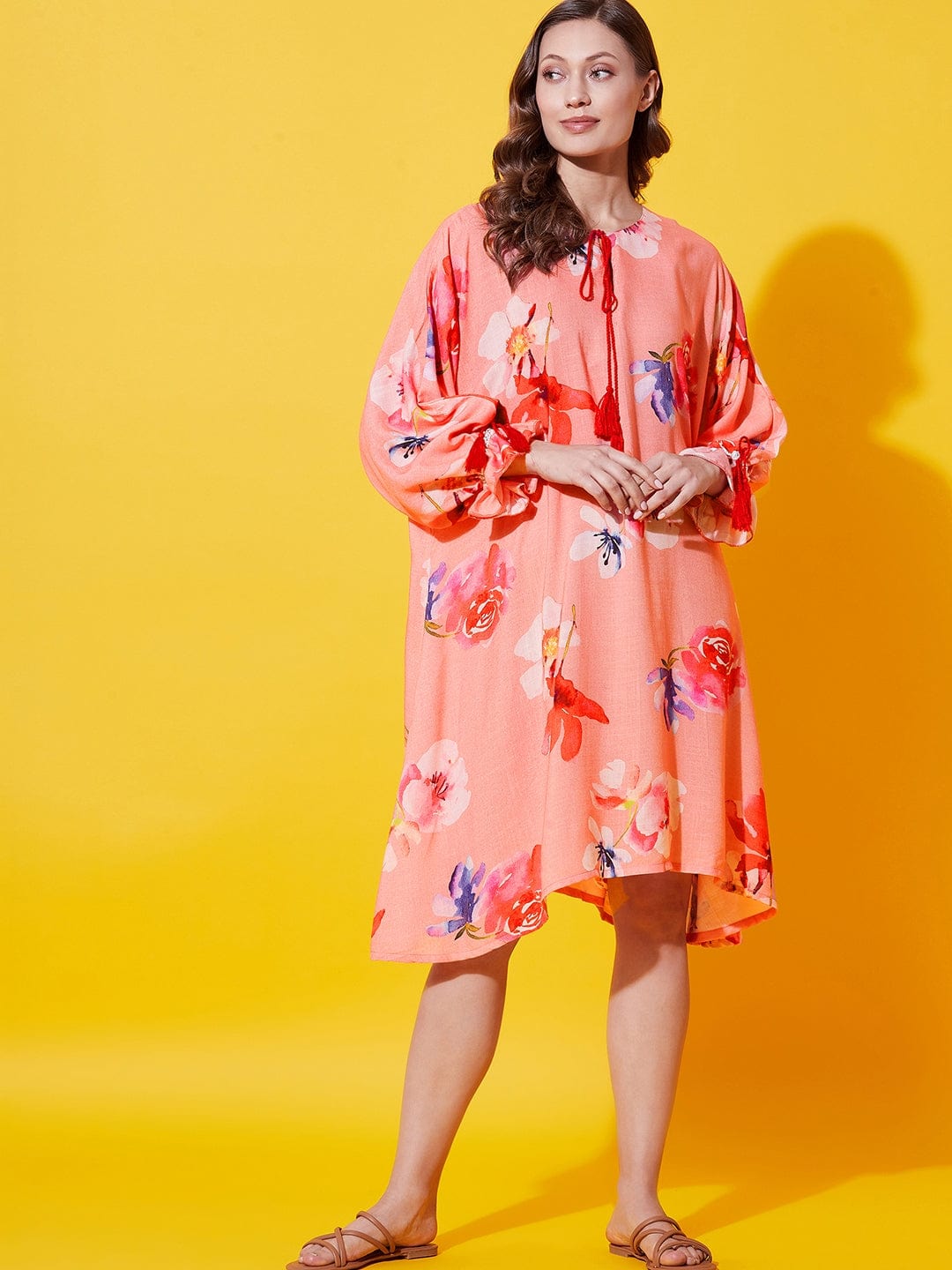 The Kaftan Company Nightdress Peach Floral Supersoft Nap Dress