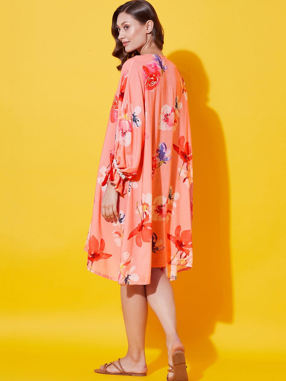 The Kaftan Company Nightdress Peach Floral Supersoft Nap Dress