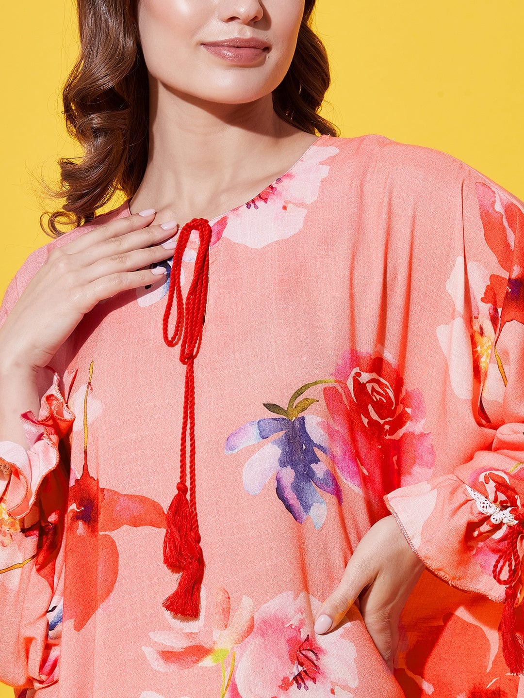 The Kaftan Company Nightdress Peach Floral Supersoft Nap Dress