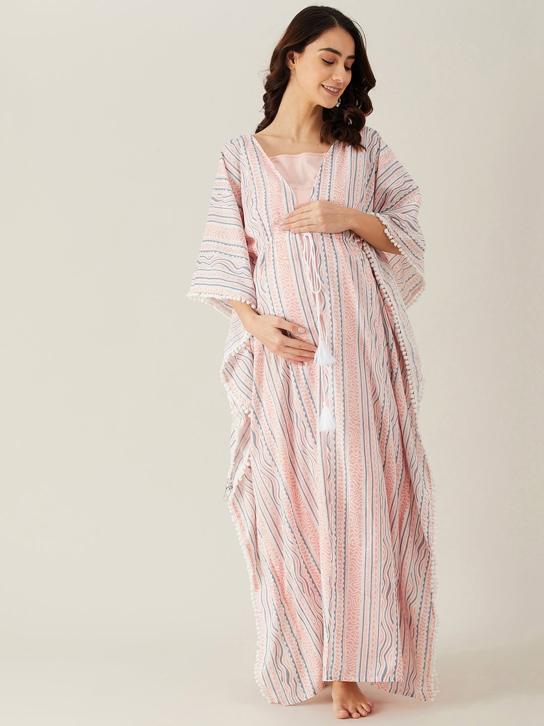 The Kaftan Company Nightdress Peach Geometric Print Maternity and Feeding Gownset