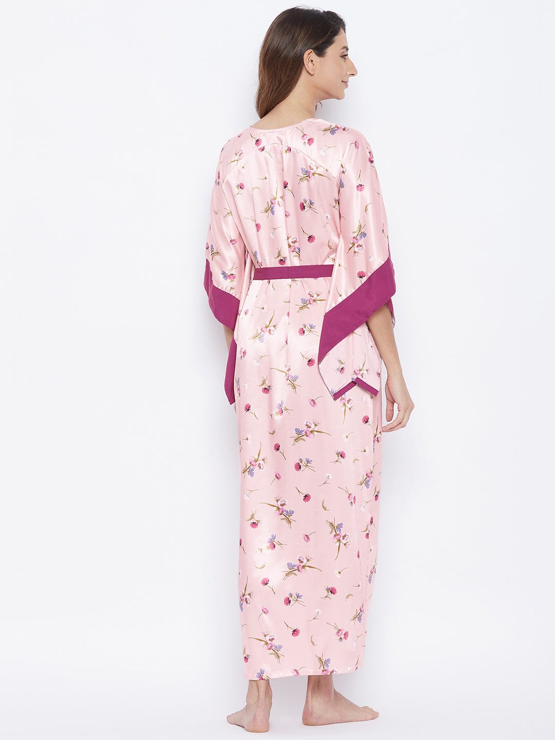 The Kaftan Company Nightdress Pink Posy Satin Katan