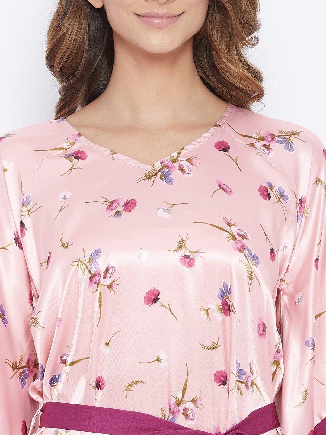 The Kaftan Company Nightdress Pink Posy Satin Katan