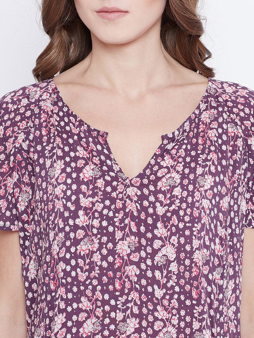 The Kaftan Company Nightdress Purple Floral Printed Nightdress - (Clearance - Final Sale)