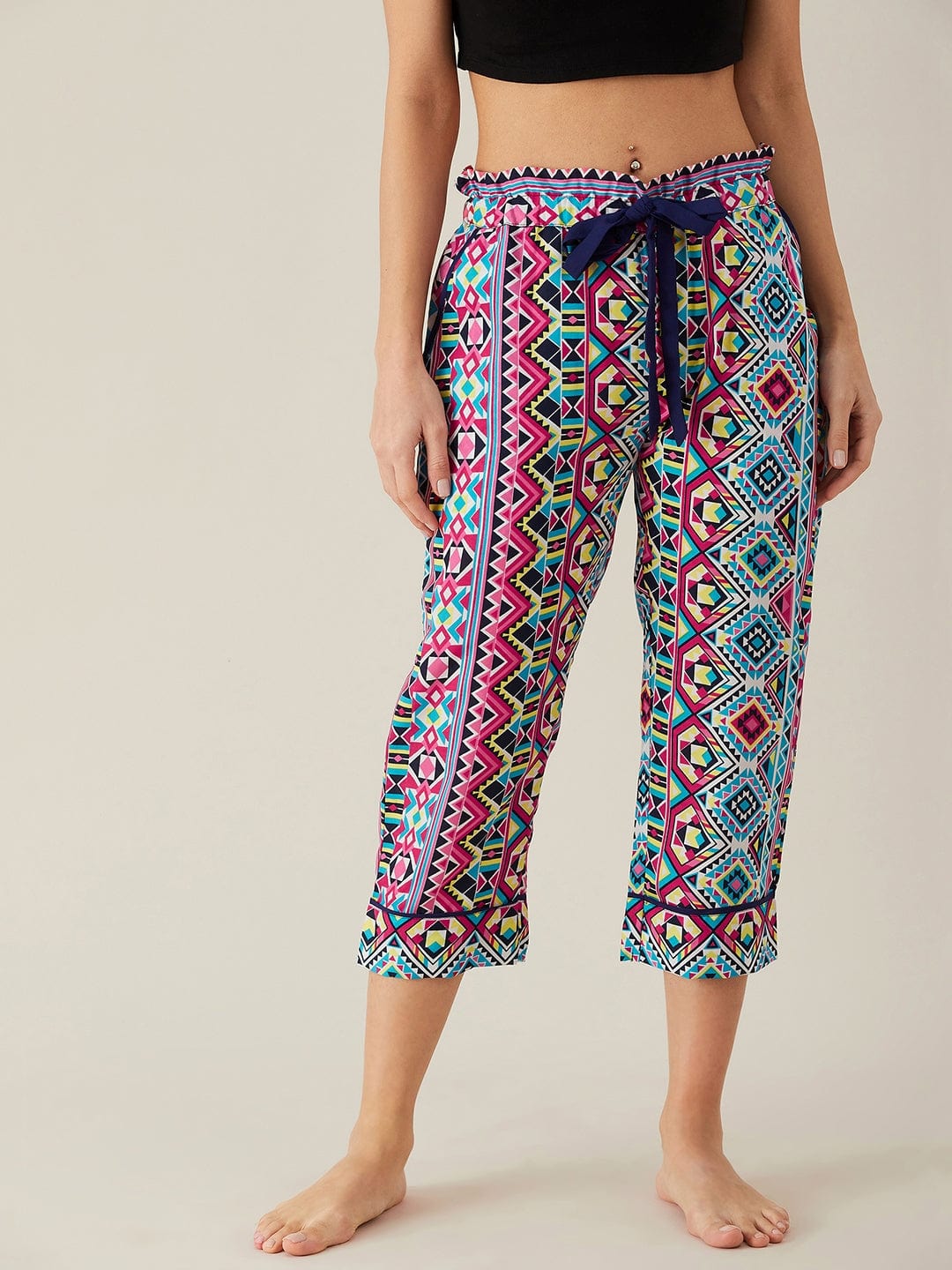 The Kaftan Company Pants Geometric Patterned Crepe Loungepants