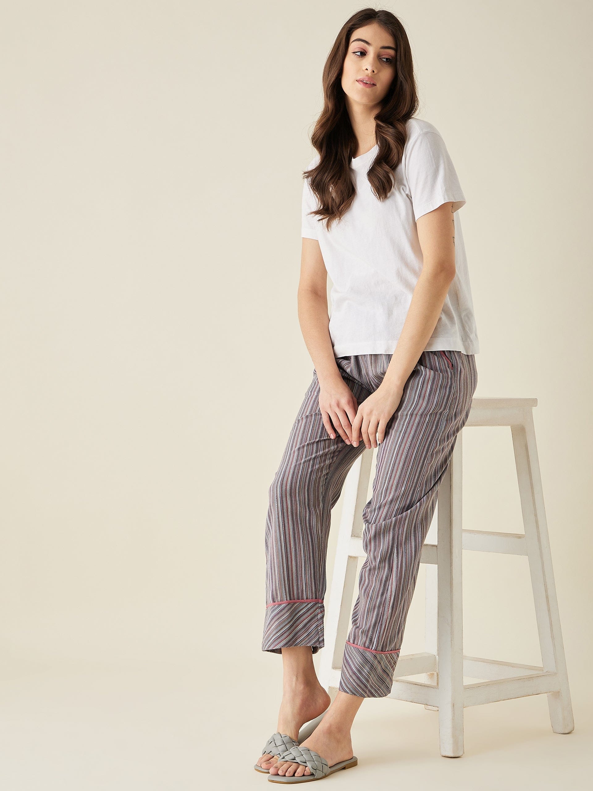The Kaftan Company Pants Multi Pinstripe Cotton Pyjama