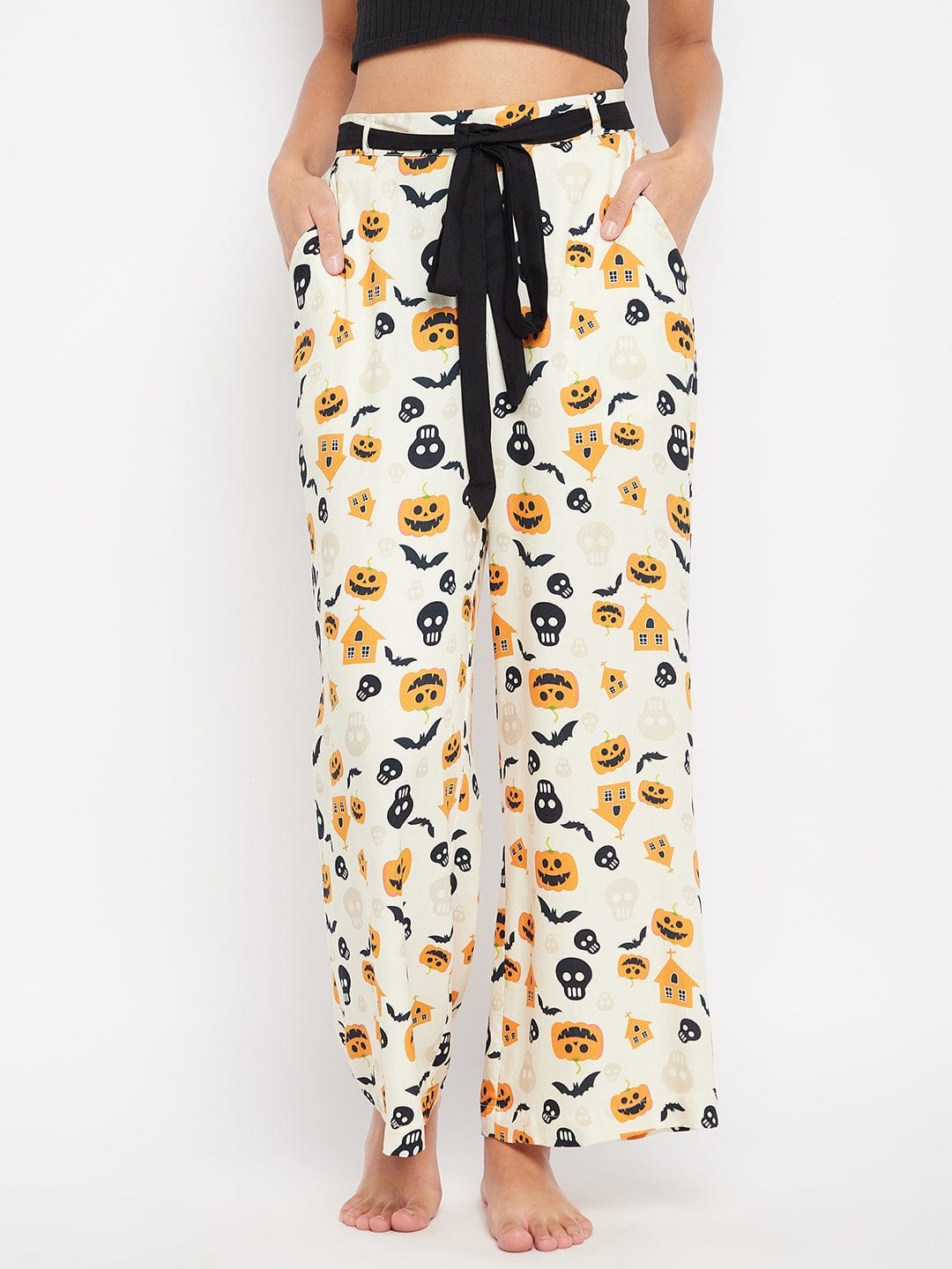 The Kaftan Company Pants Off-White Halloween Printed Lounge Pants