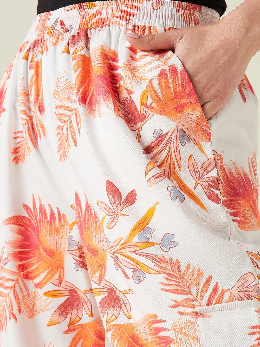 The Kaftan Company Pants Palm leaves white cotton joggers