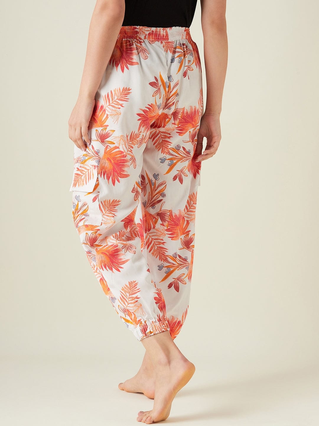 The Kaftan Company Pants Palm leaves white cotton joggers