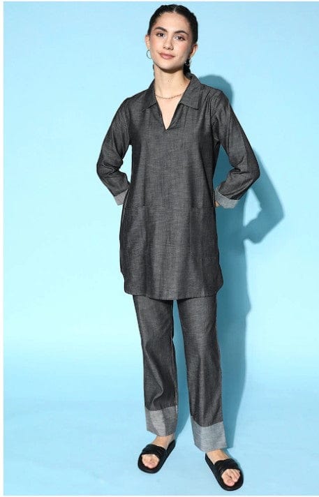 The Kaftan Company Pyjama Set Charcoal Denim Co-ord Set (Final Sale)