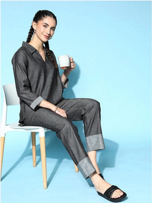 The Kaftan Company Pyjama Set Charcoal Denim Co-ord Set (Final Sale)
