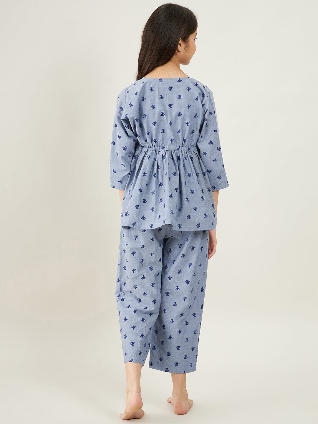 The Kaftan Company Pyjama Set Girls Grey Chambray Cacti Loungeset