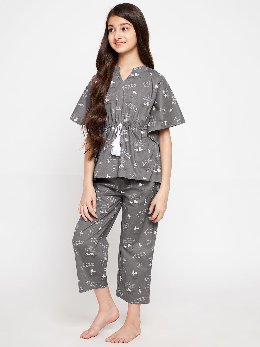 The Kaftan Company Pyjama Set Girls Grey Snoopy And Woodstock Loungeset