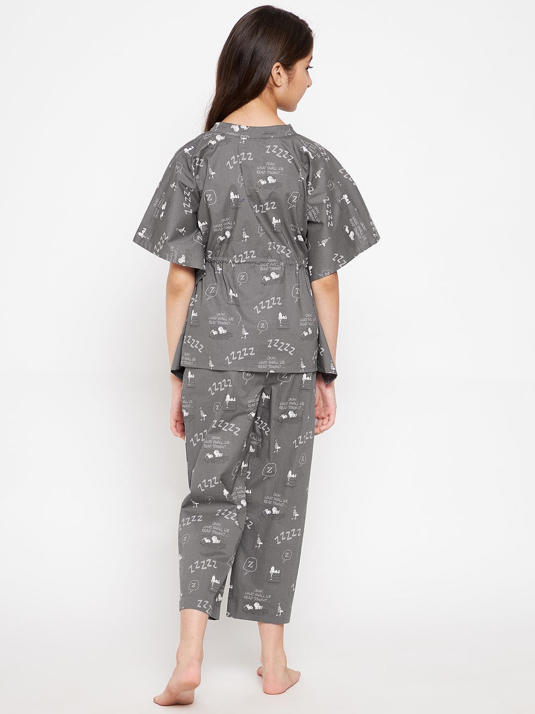 The Kaftan Company Pyjama Set Girls Grey Snoopy And Woodstock Loungeset