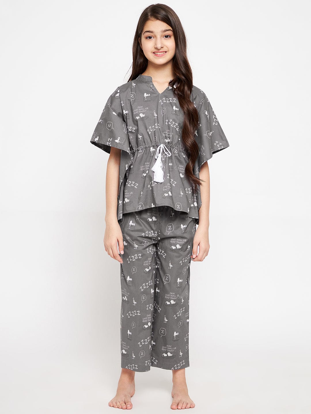 The Kaftan Company Pyjama Set Girls Grey Snoopy And Woodstock Loungeset