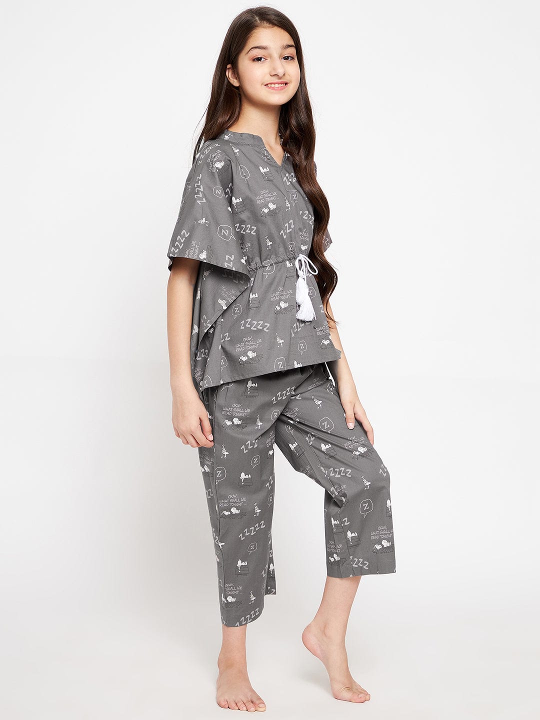 The Kaftan Company Pyjama Set Girls Grey Snoopy And Woodstock Loungeset