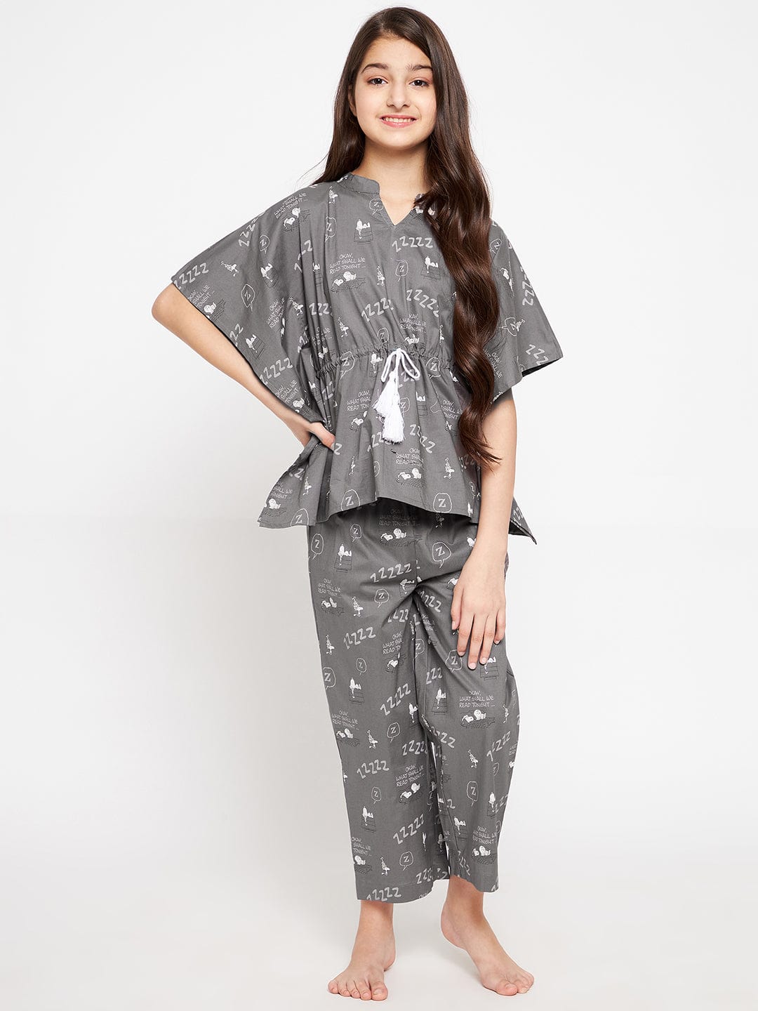The Kaftan Company Pyjama Set Girls Grey Snoopy And Woodstock Loungeset