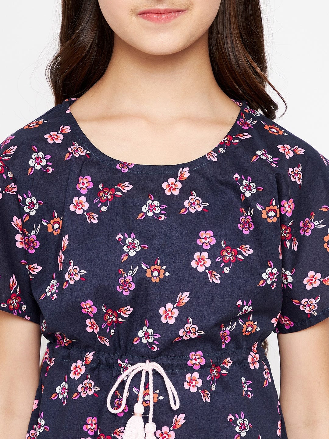 The Kaftan Company Pyjama Set Girls Navy Blue Flora Loungeset