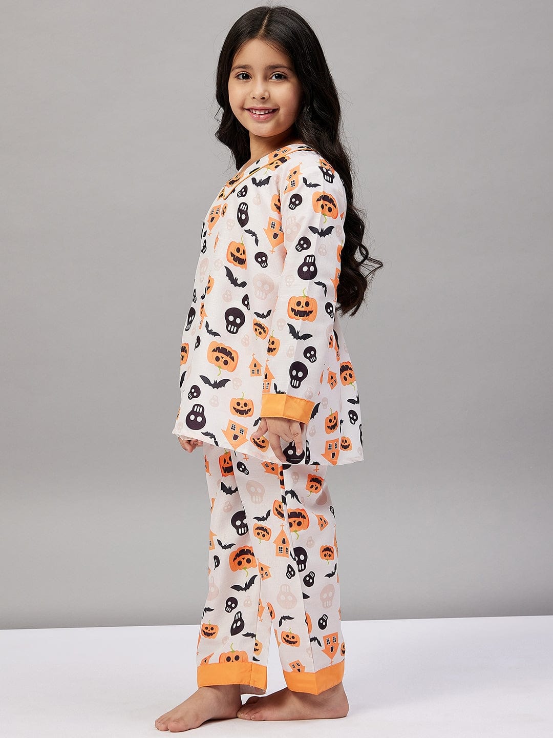 The Kaftan Company Pyjama Set Girls Off-White Halloween Printed Lounge-set