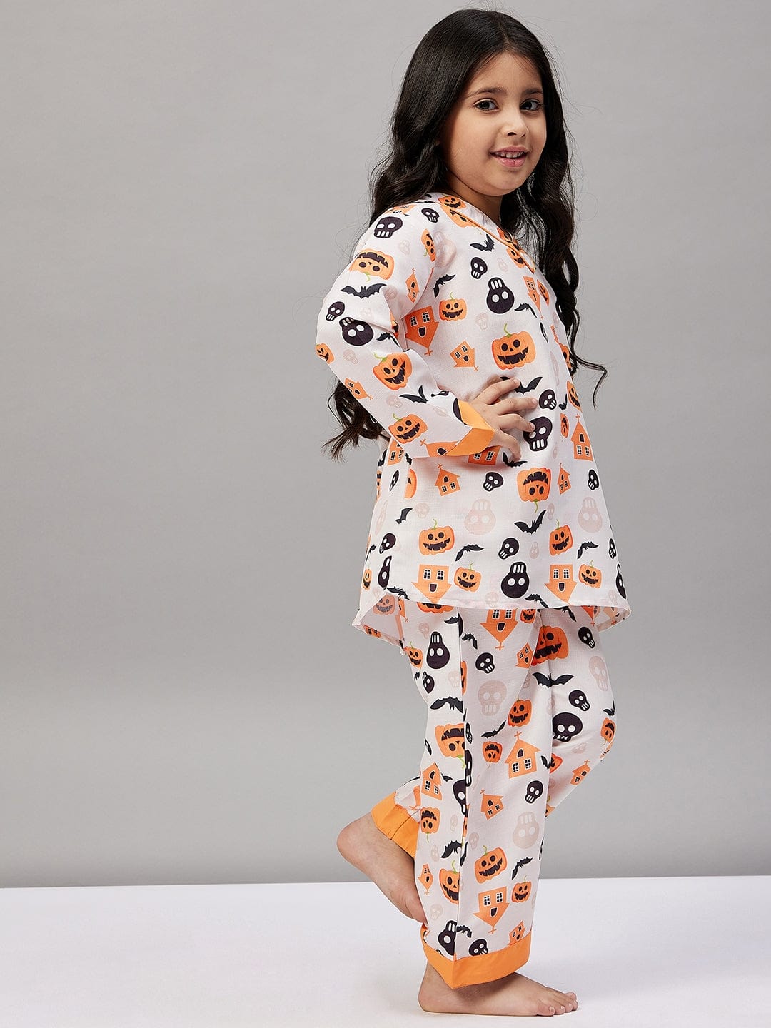 The Kaftan Company Pyjama Set Girls Off-White Halloween Printed Lounge-set