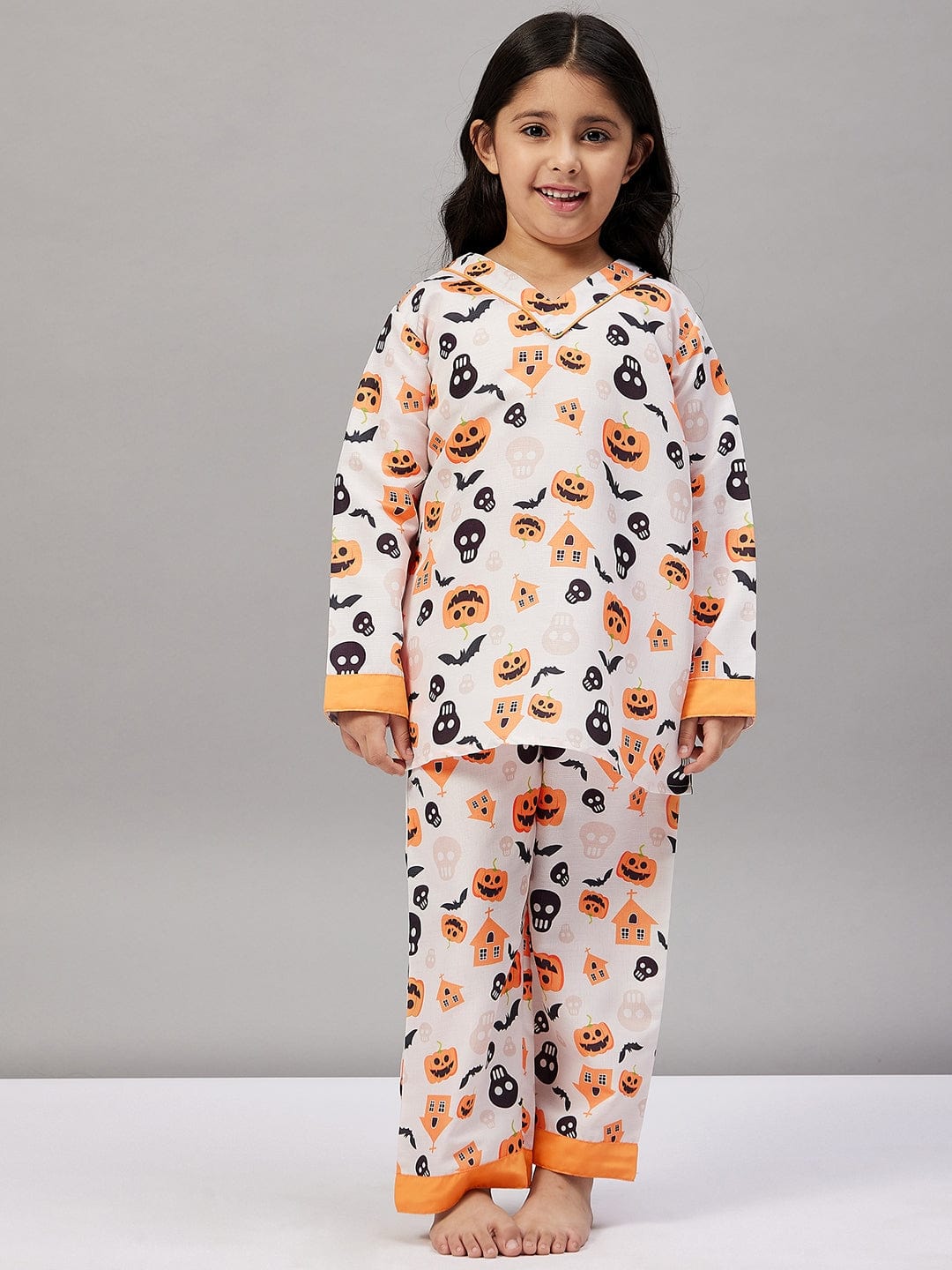 The Kaftan Company Pyjama Set Girls Off-White Halloween Printed Lounge-set