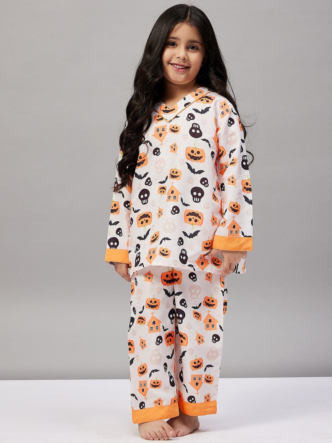 The Kaftan Company Pyjama Set Girls Off-White Halloween Printed Lounge-set