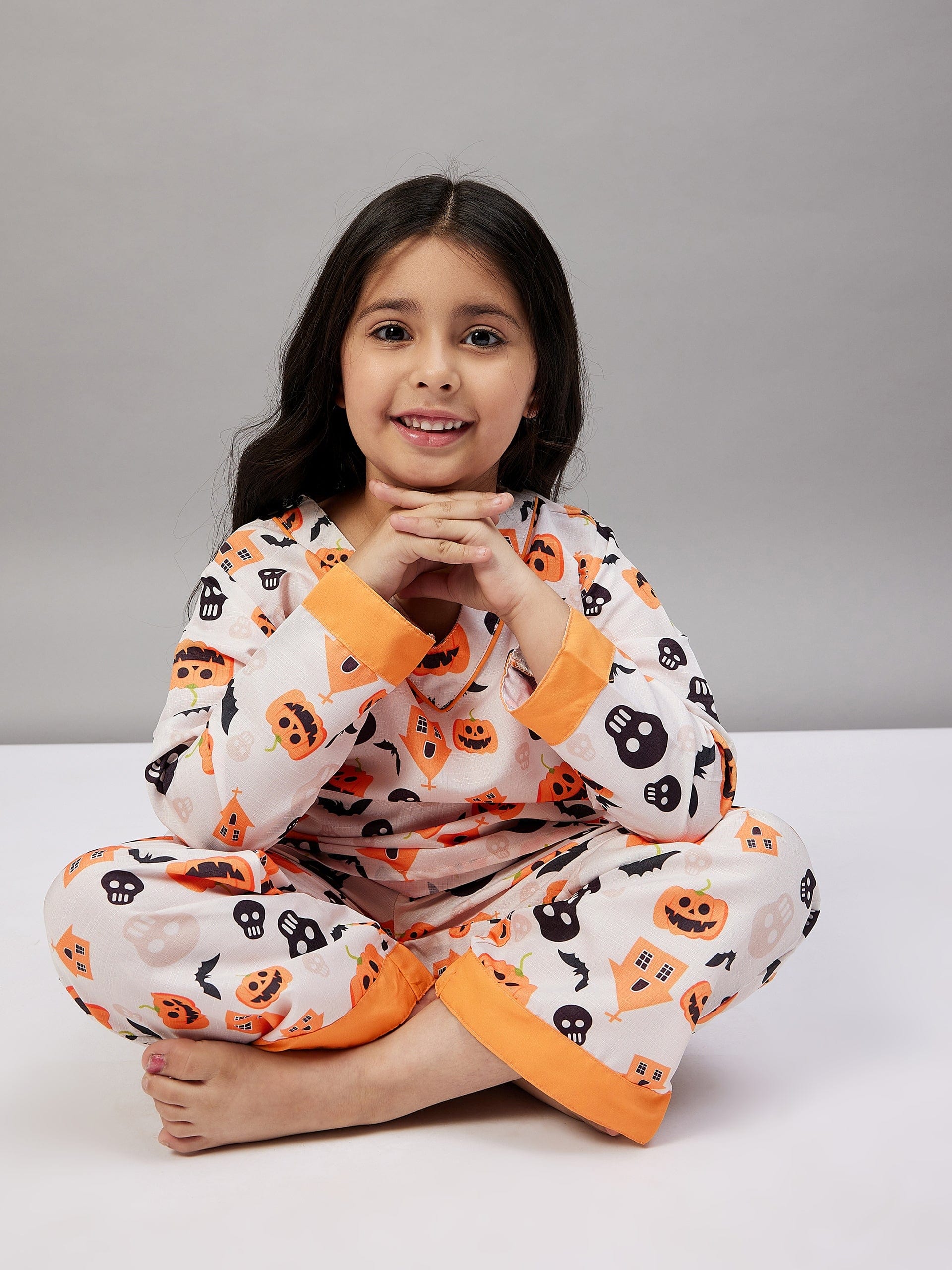 The Kaftan Company Pyjama Set Girls Off-White Halloween Printed Lounge-set