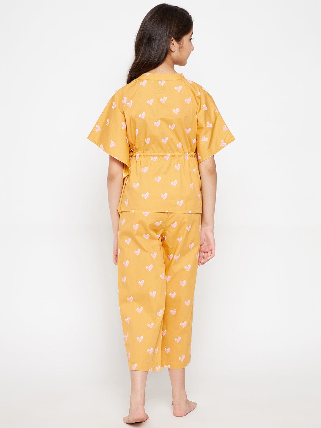 The Kaftan Company Pyjama Set Girls Yellow And Pink Hearts Up Loungeset