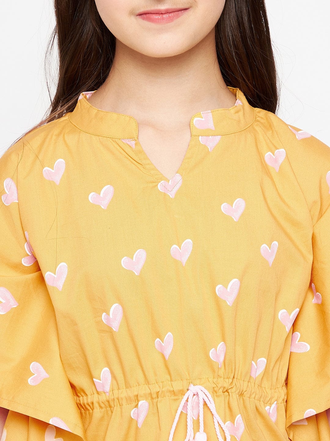 The Kaftan Company Pyjama Set Girls Yellow And Pink Hearts Up Loungeset