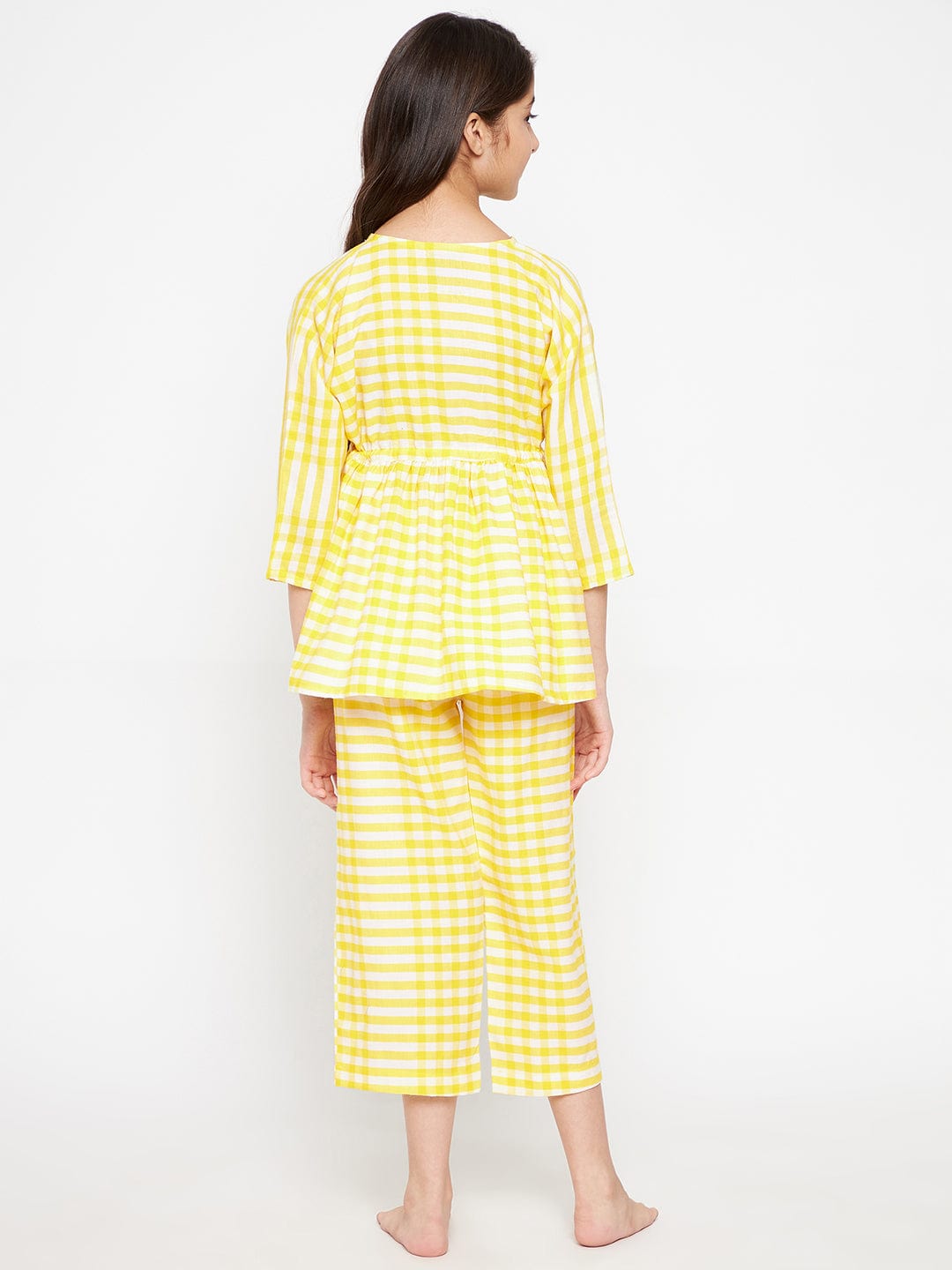 The Kaftan Company Pyjama Set Girls Yellow Gingham Cotton Loungeset
