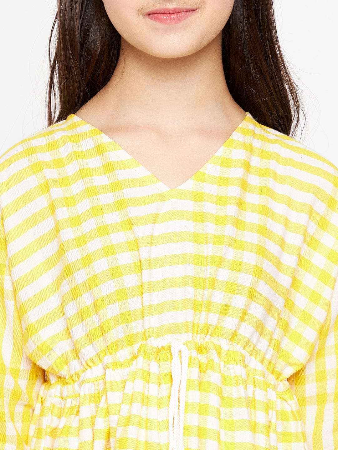 The Kaftan Company Pyjama Set Girls Yellow Gingham Cotton Loungeset