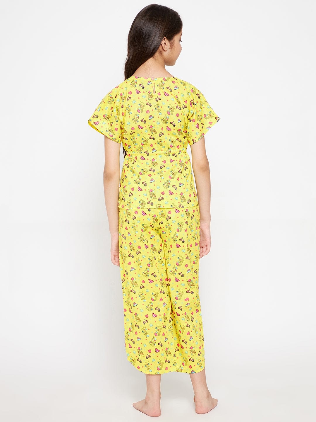 The Kaftan Company Pyjama Set Girls Yellow Scooter Cotton Loungeset