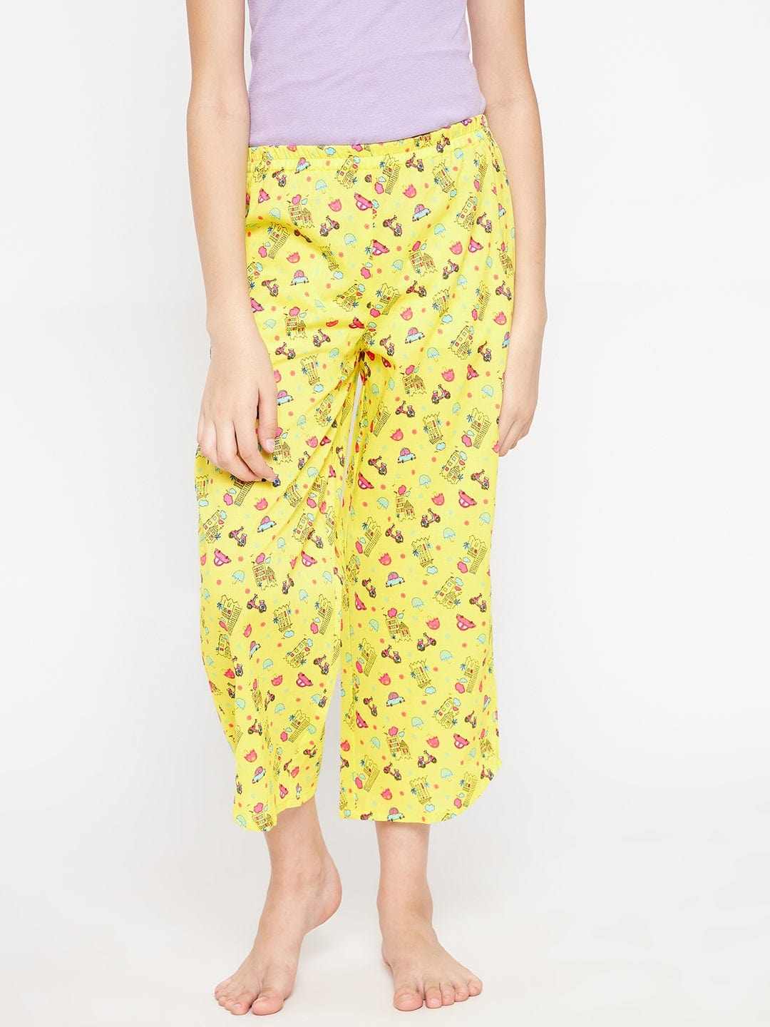 The Kaftan Company Pyjama Set Girls Yellow Scooter Cotton Loungeset