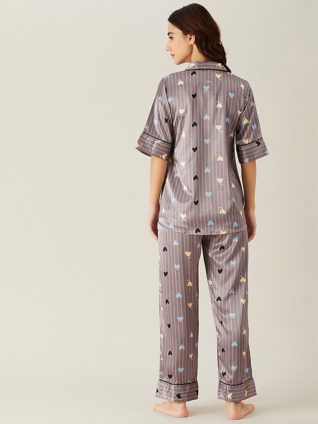 The Kaftan Company Pyjama Set Hearts Up Satin Pyjama Loungewear