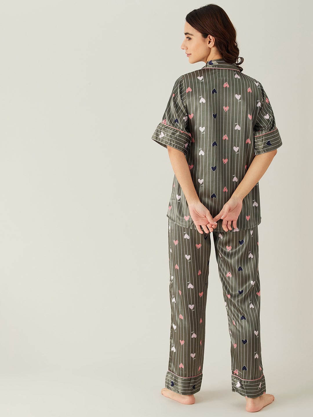 The Kaftan Company Pyjama Set Hearts Up Satin Pyjama Loungewear