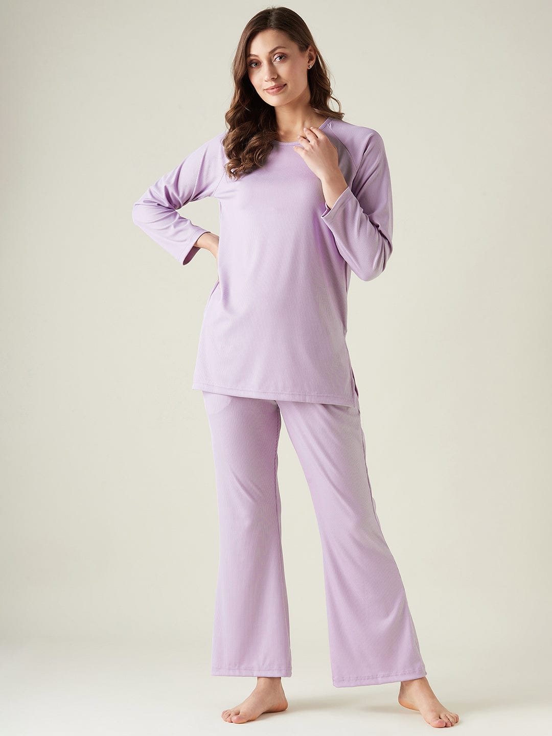 The Kaftan Company Pyjama Set Lilac lounge set with raglan sleeve (Final Sale)