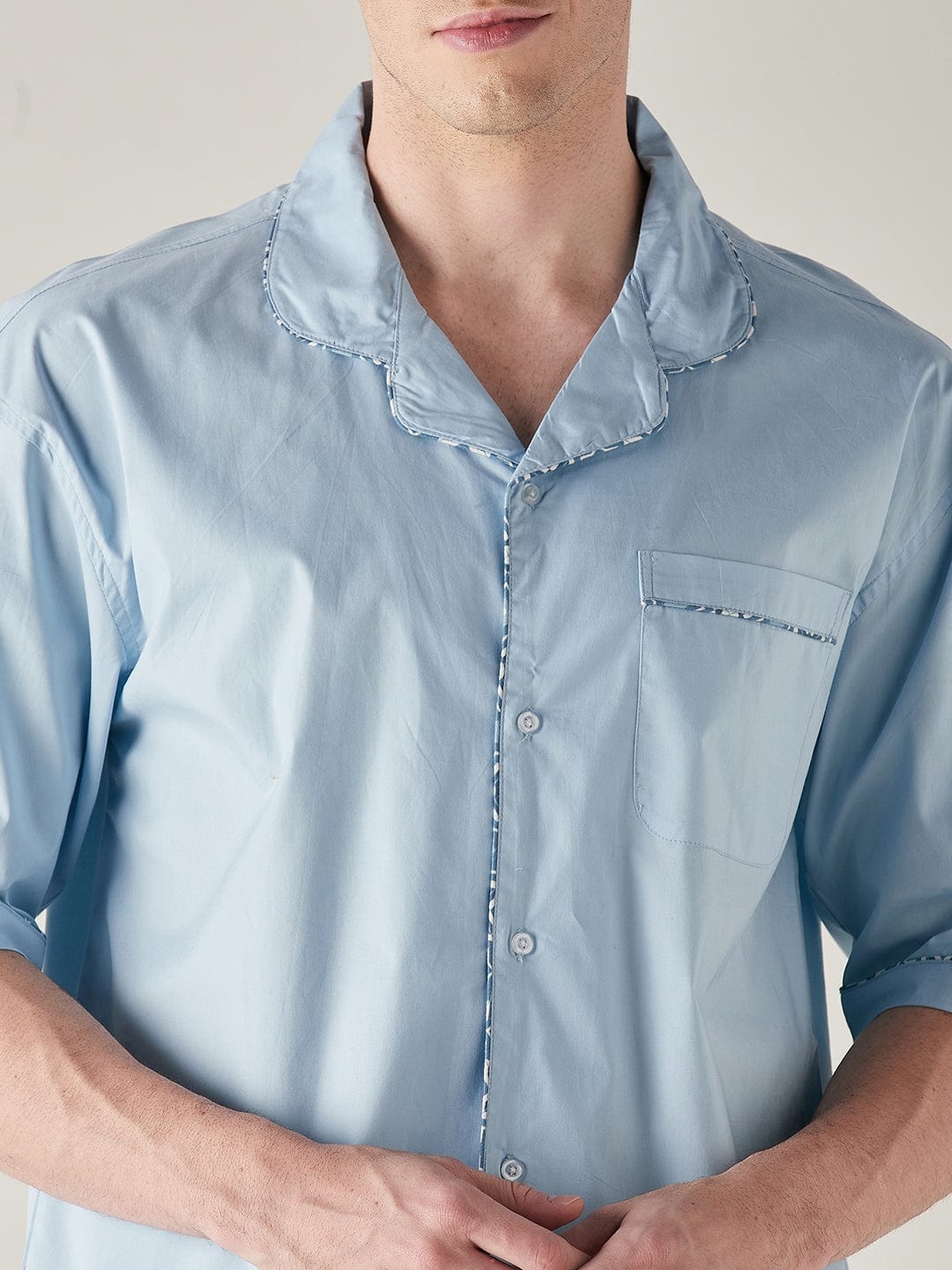 The Kaftan Company Pyjama Set Mens Light Blue Pure Cotton Pyjama Set