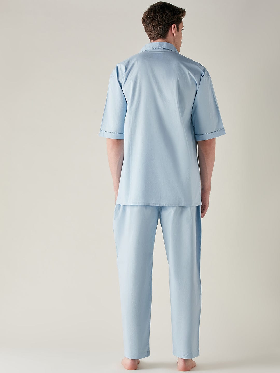 The Kaftan Company Pyjama Set Mens Light Blue Pure Cotton Pyjama Set