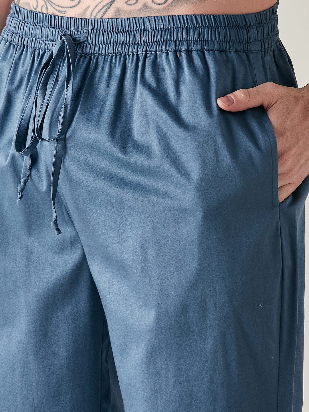 The Kaftan Company Pyjama Set Mens White and Blue Cotton Supersoft Luxury Lounge Set