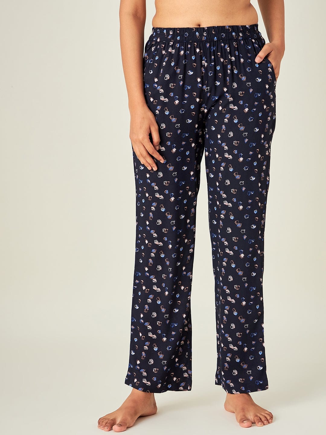 The Kaftan Company Pyjama Set Navy Blue Origami Viscose Rayon Loungeset