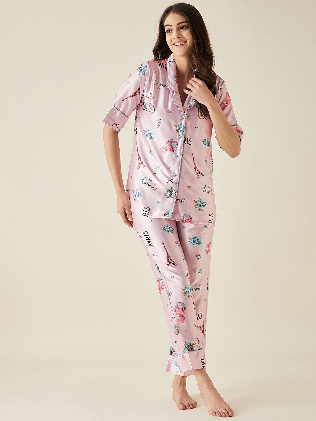 The Kaftan Company Pyjama Set Pink Parachute Satin Pyjama Set