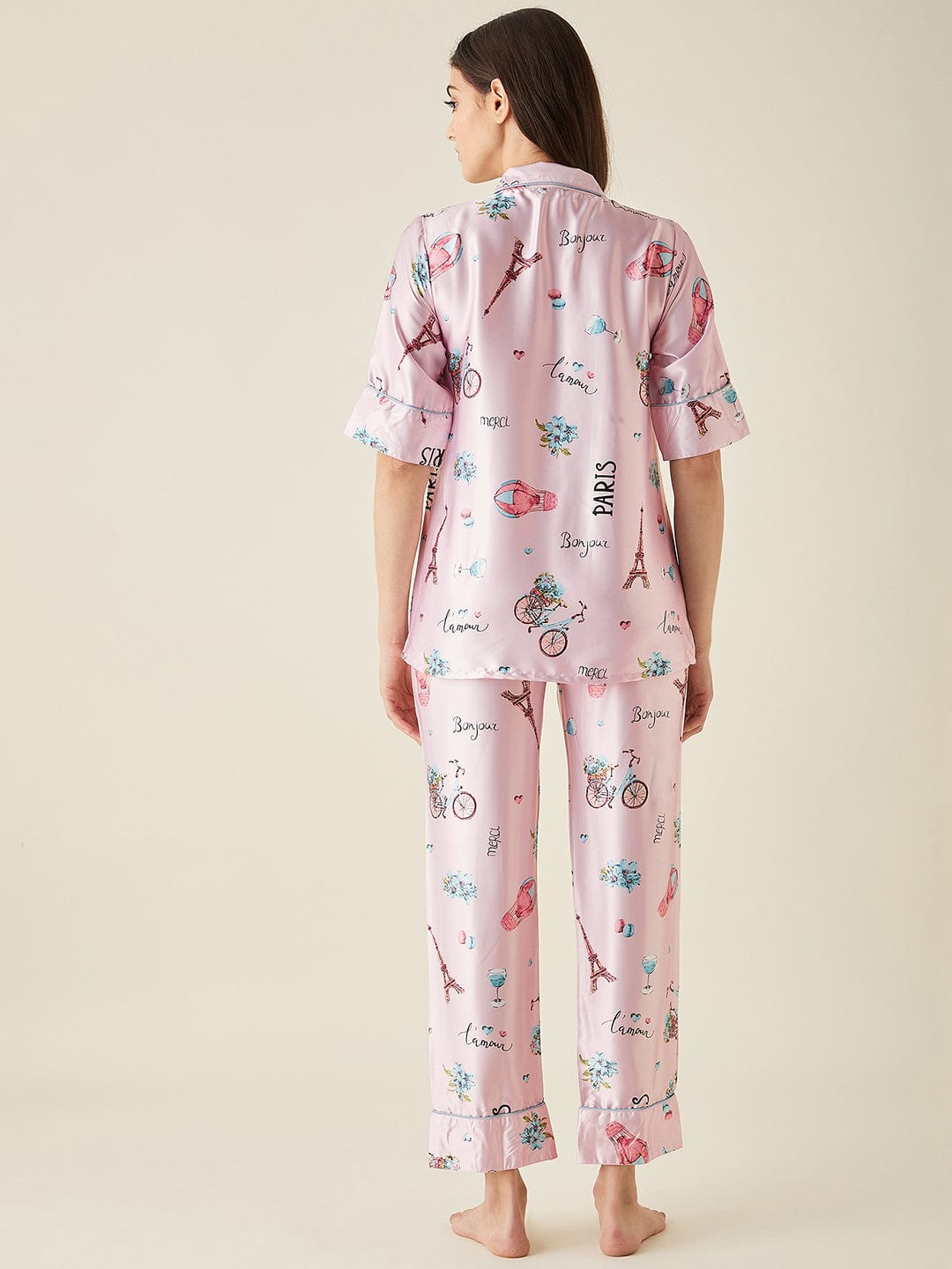 The Kaftan Company Pyjama Set Pink Parachute Satin Pyjama Set