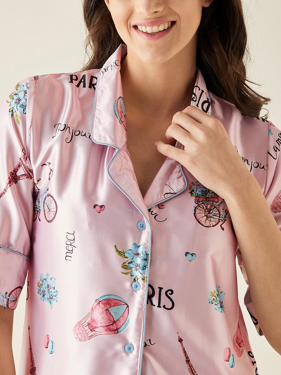 The Kaftan Company Pyjama Set Pink Parachute Satin Pyjama Set