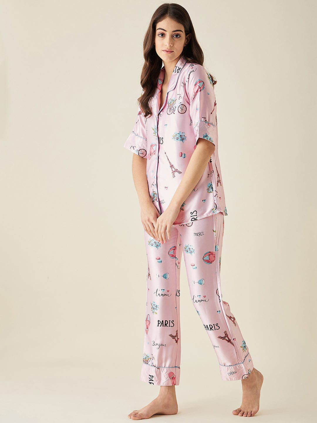 The Kaftan Company Pyjama Set Pink Parachute Satin Pyjama Set