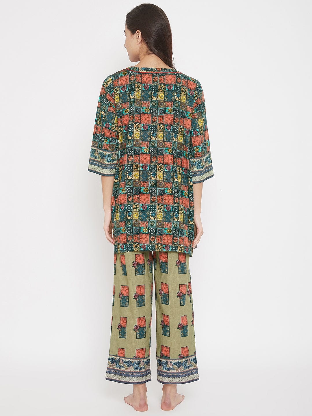 The Kaftan Company Pyjama Set Placement Floral Printed 3 Piece Cotton Pyjama Set - (Clearance - Final Sale)