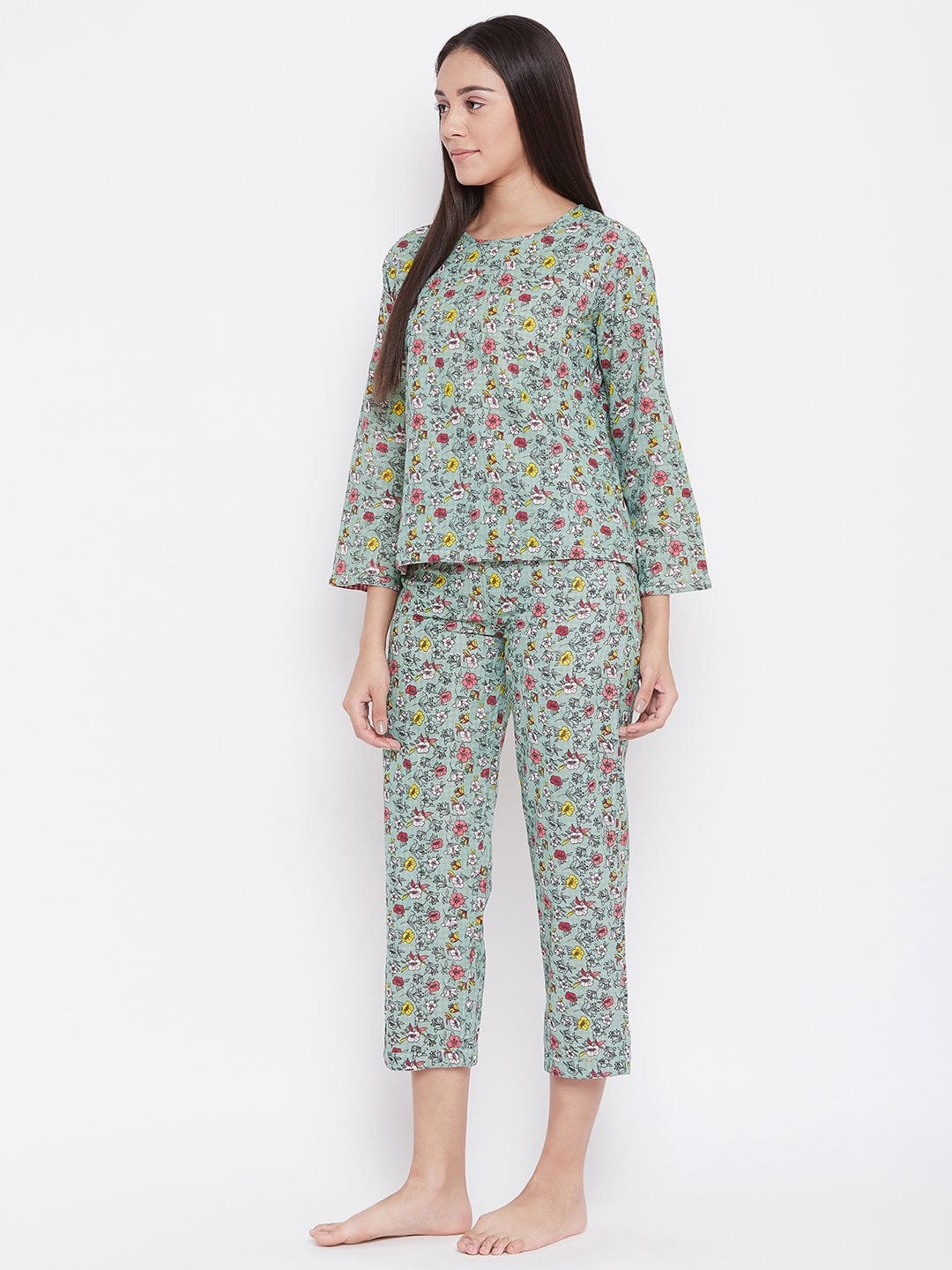The Kaftan Company Pyjama Set Plaids and Flora Reversible Lounge Set