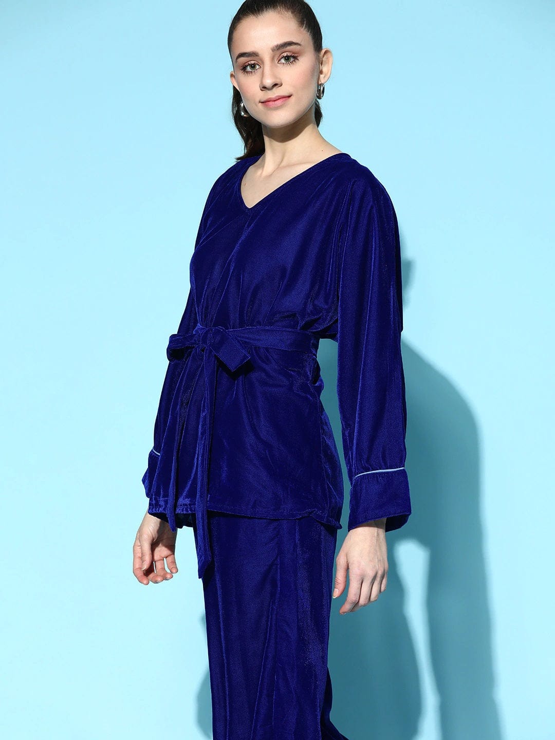 The Kaftan Company Pyjama Set Royal Blue Velvet Loungeset