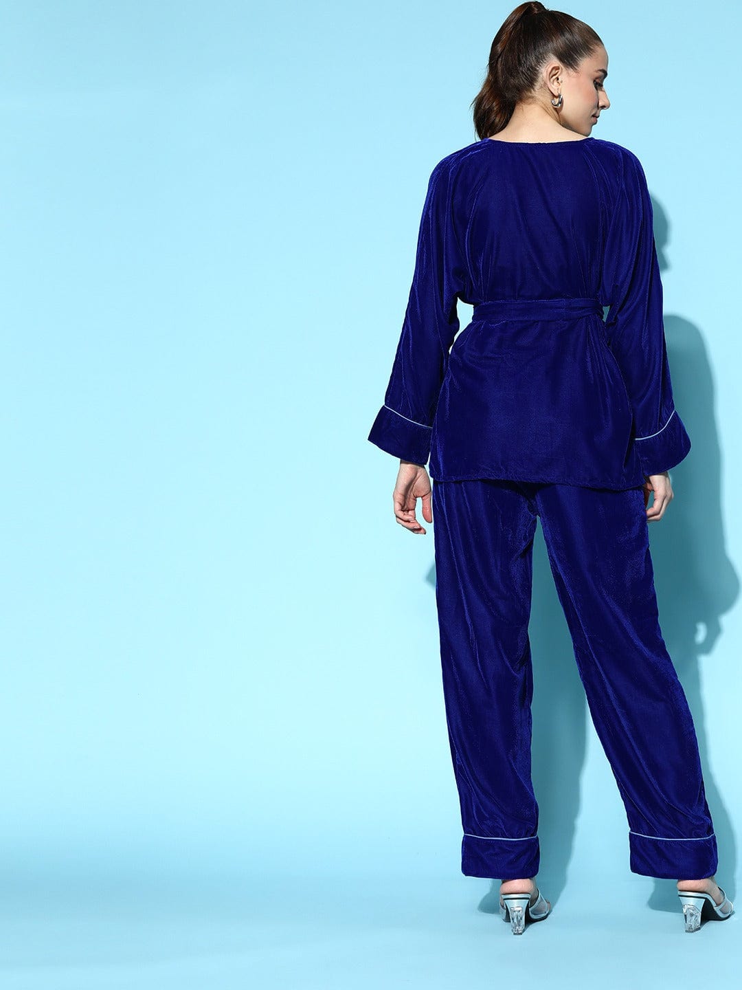 The Kaftan Company Pyjama Set Royal Blue Velvet Loungeset
