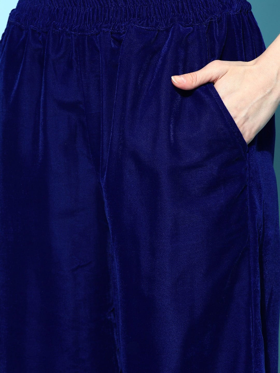 The Kaftan Company Pyjama Set Royal Blue Velvet Loungeset