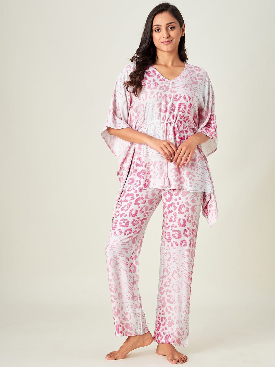 The Kaftan Company Pyjama Set White Animal Print Loungeset