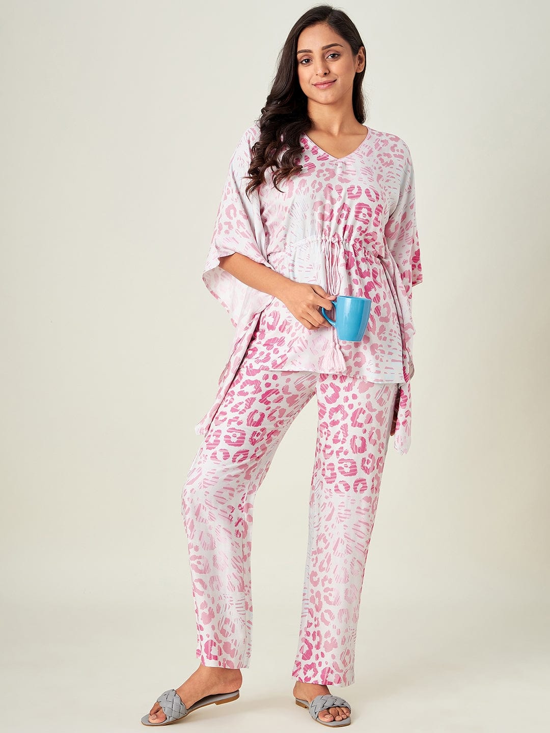 The Kaftan Company Pyjama Set White Animal Print Loungeset